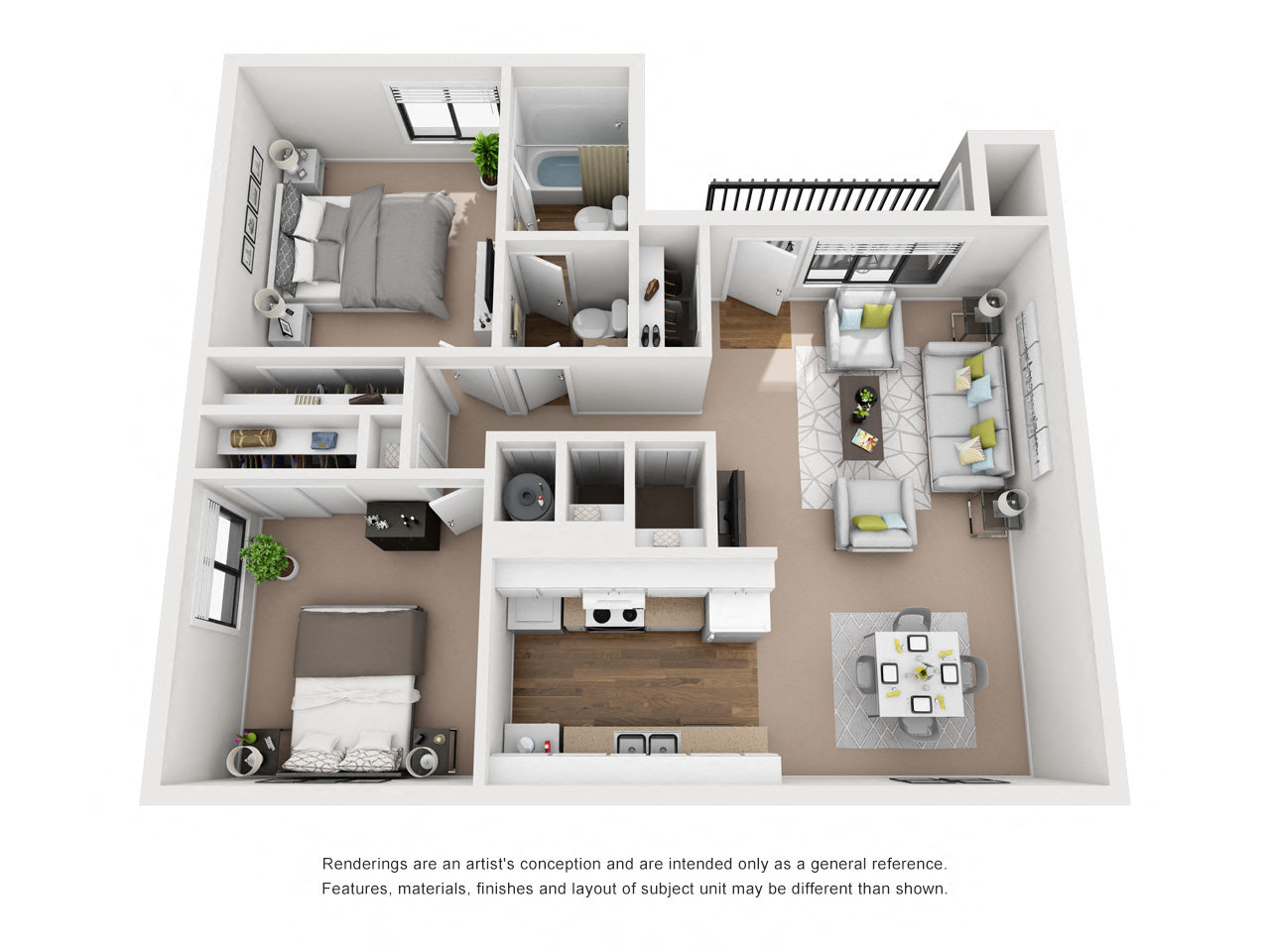 Floor plan for 2 beds, 1.5 baths, 950 sqft